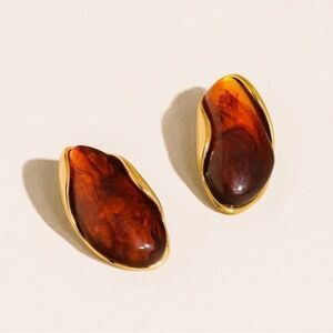 18K Gold Plated Amber Resin Statement Earrings NWT Hypoallergenic Lightweight